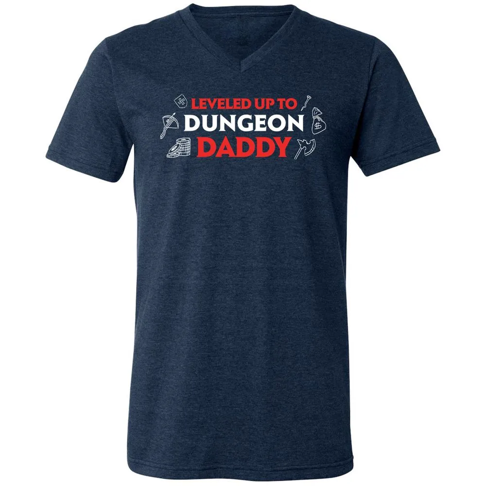 Leveled Up To Dungeon Daddy Unisex V-Neck T-Shirt - Heather Navy - 15