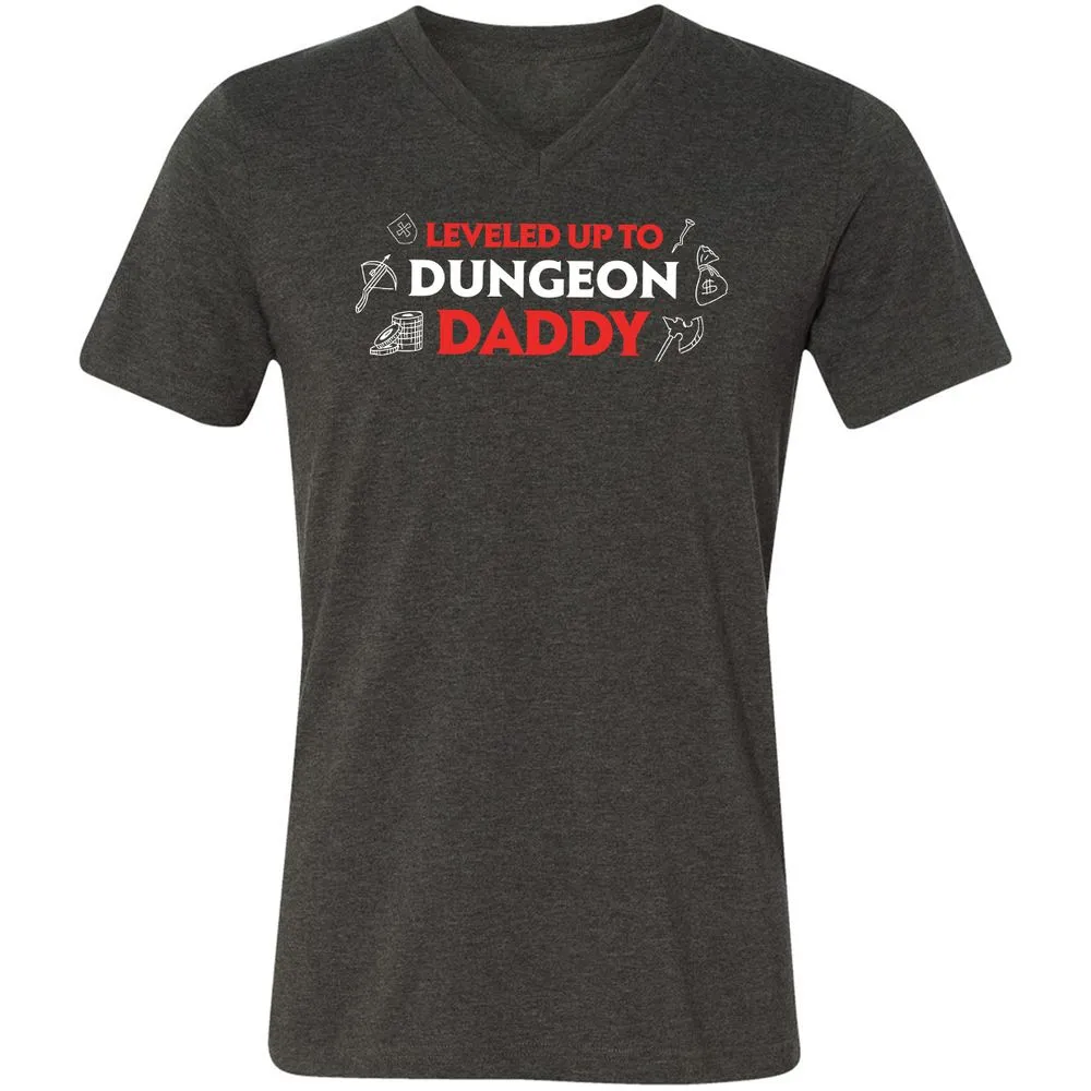 Leveled Up To Dungeon Daddy Unisex V-Neck T-Shirt - Dark Grey Heather - 8