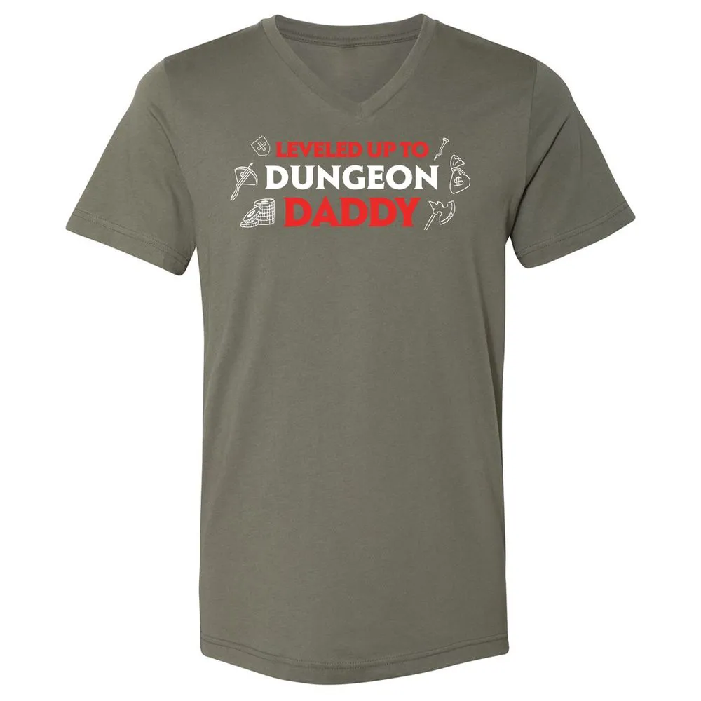 Leveled Up To Dungeon Daddy Unisex V-Neck T-Shirt - Military Green - 10