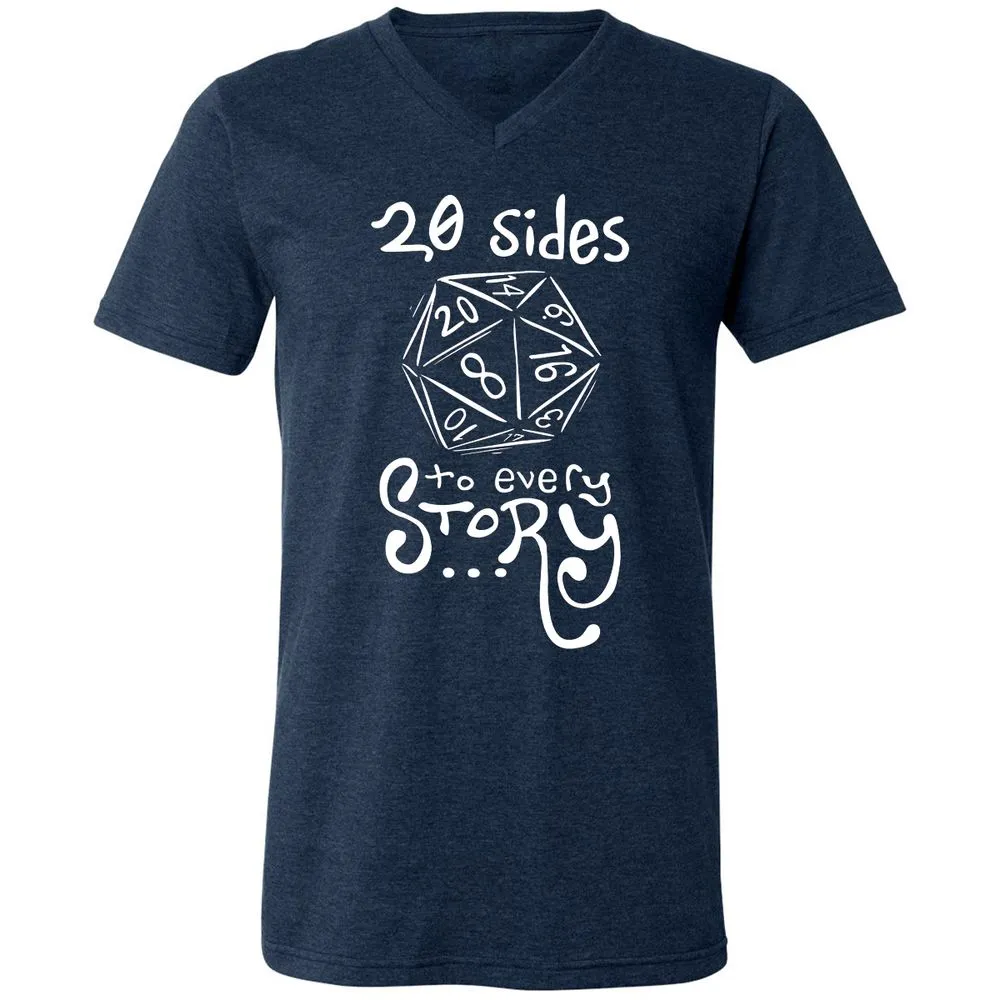 20 Sides to Every Story Unisex V-Neck T-Shirt - Heather Navy - 15