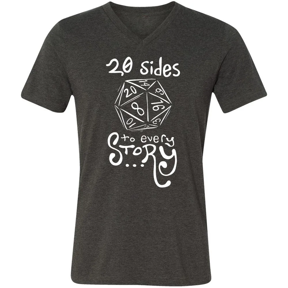 20 Sides to Every Story Unisex V-Neck T-Shirt - Dark Grey Heather - 8