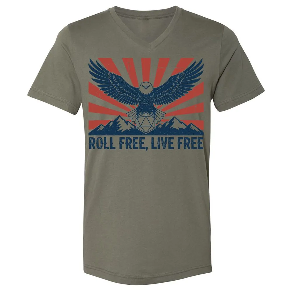 Roll Free, Live Free Unisex V-Neck T-Shirt - Military Green - 10