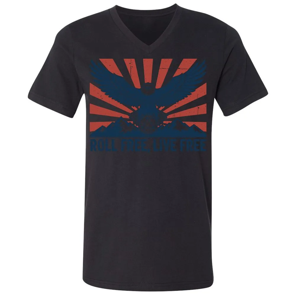 Roll Free, Live Free Unisex V-Neck T-Shirt - Black - 16