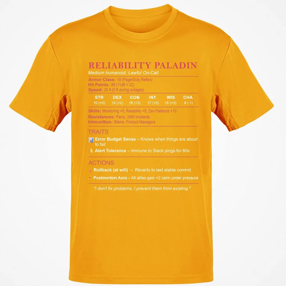 SRE Stats (Reliability Paladin) Classic Unisex T-Shirt - Gold - 4