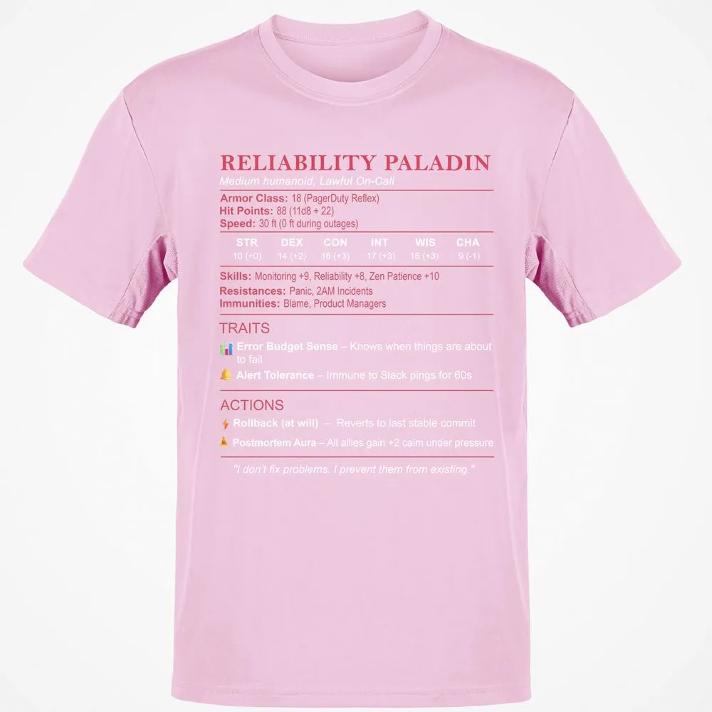 SRE Stats (Reliability Paladin) Classic Unisex T-Shirt - Light Pink - 5
