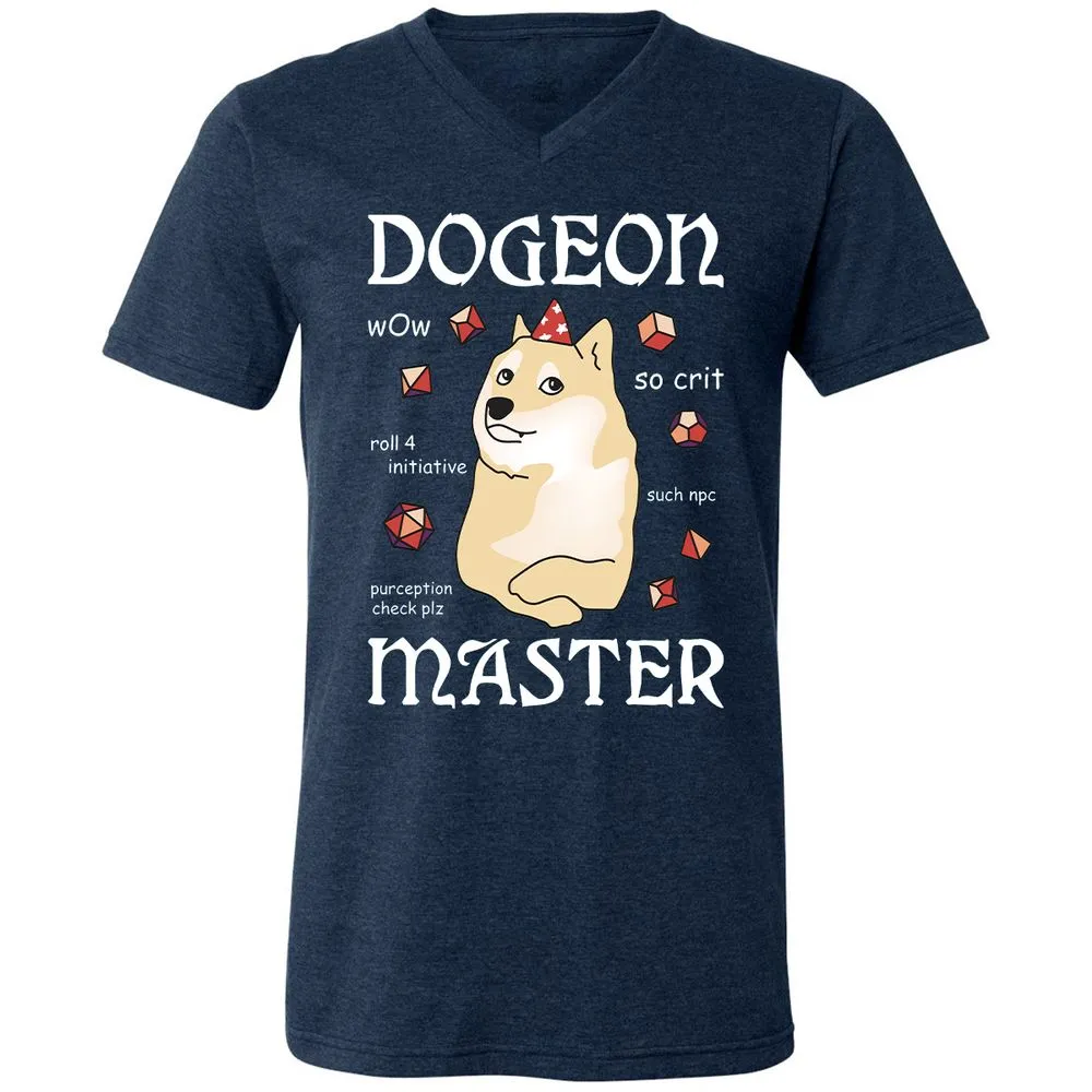 Dogeon Master Unisex V-Neck T-Shirt - Heather Navy - 15