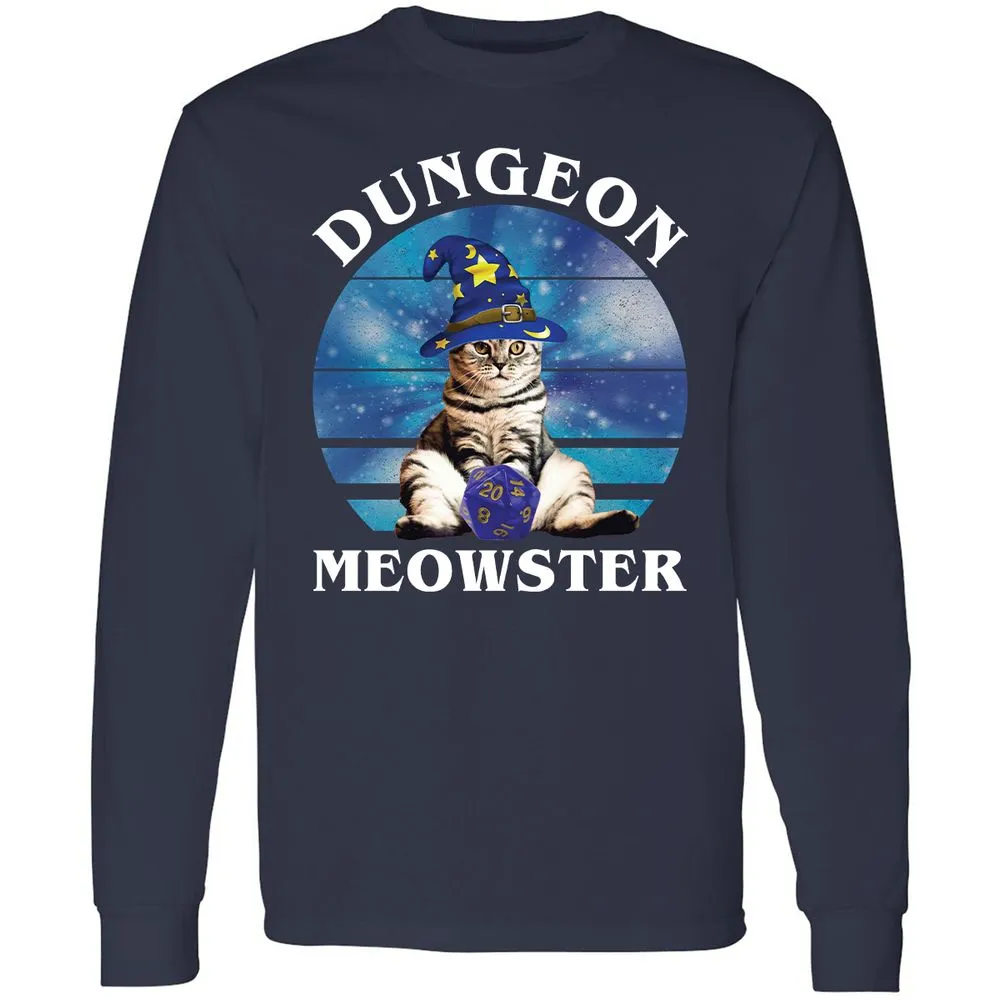 Dungeon Meowster Vintage Long Sleeve T-Shirt - Navy - 2
