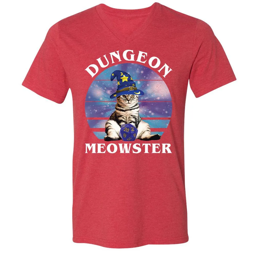 Dungeon Meowster Vintage Unisex V-Neck T-Shirt - Heather Red - 16