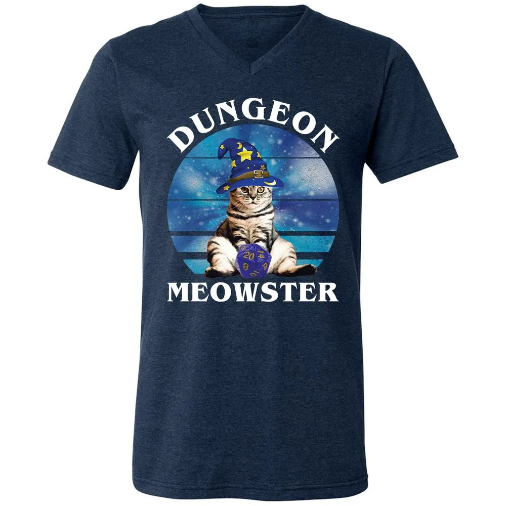 Dungeon Meowster Vintage Unisex V-Neck T-Shirt - Heather Navy - 15
