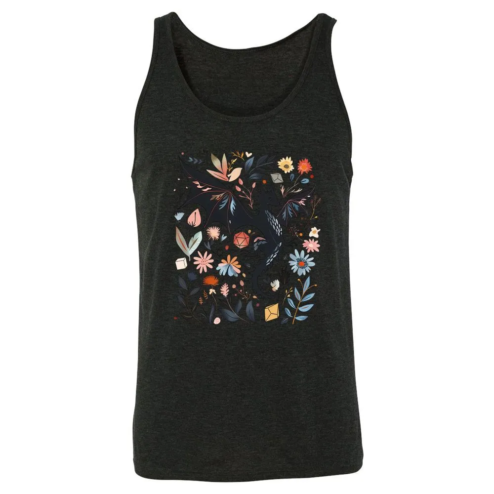 Floral DnD Dragon - Charcoal Black Triblend - 5