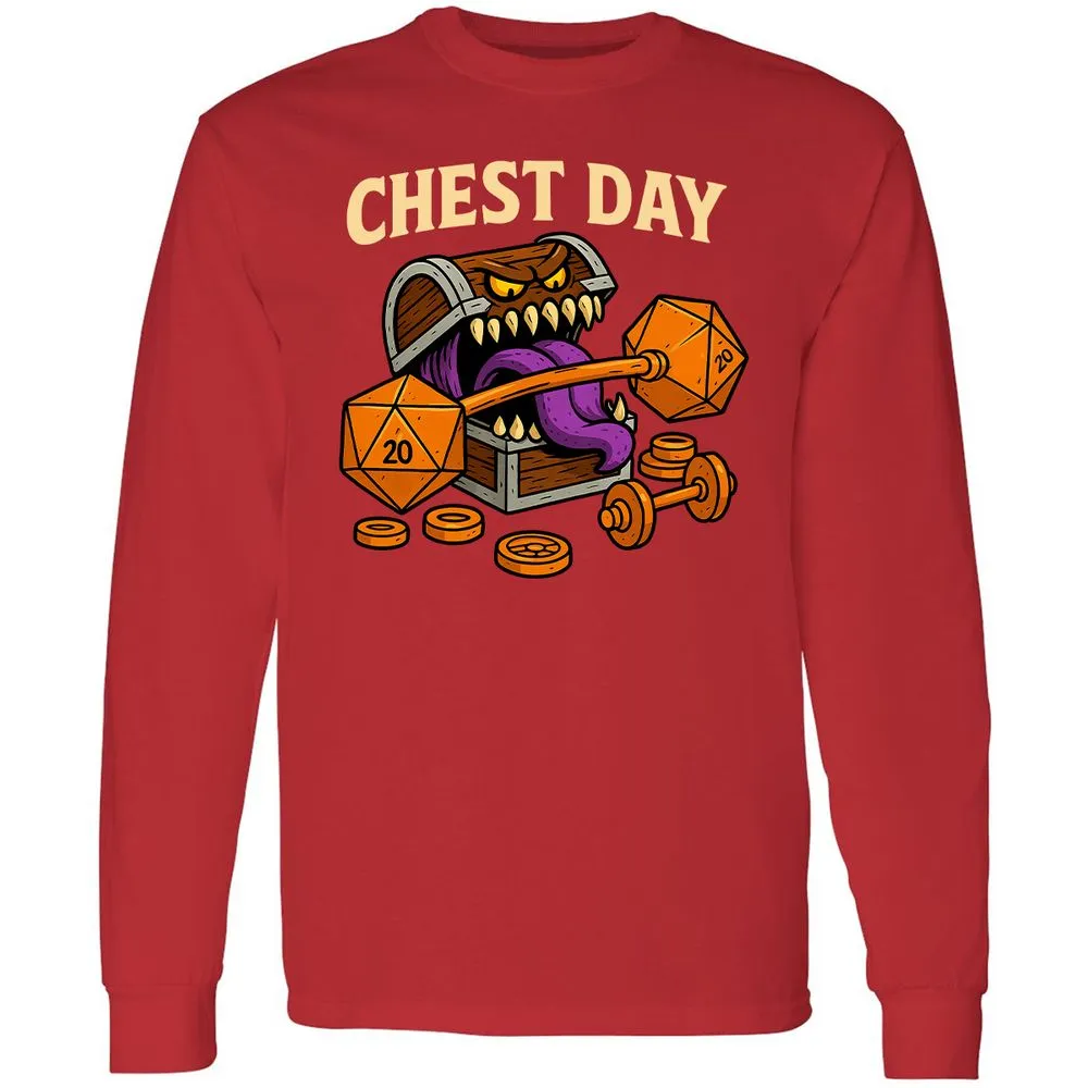 Chest Day Long Sleeve T-Shirt - Red - 14