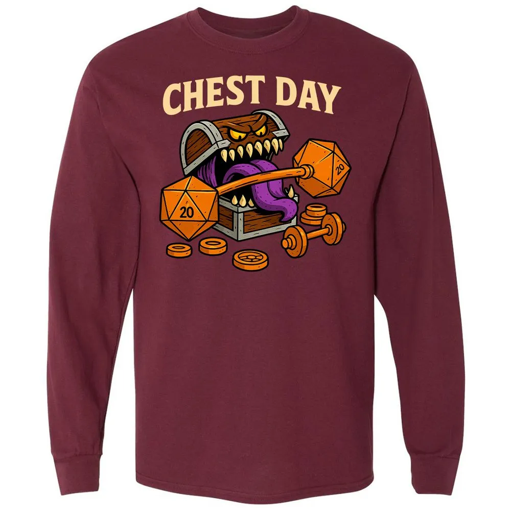 Chest Day Long Sleeve T-Shirt - Maroon - 11