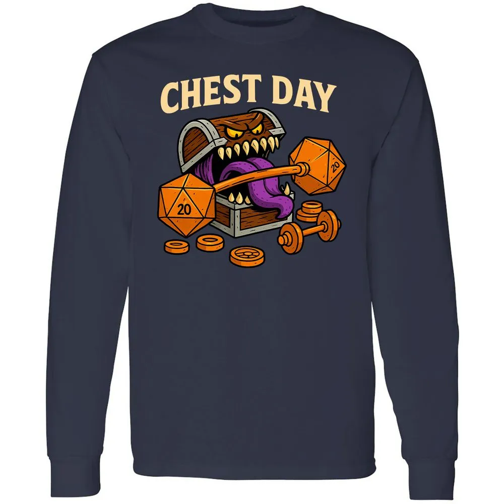 Chest Day Long Sleeve T-Shirt - Navy - 2