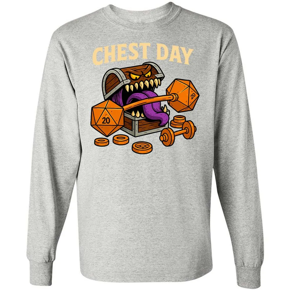 Chest Day Long Sleeve T-Shirt - Ash - 7