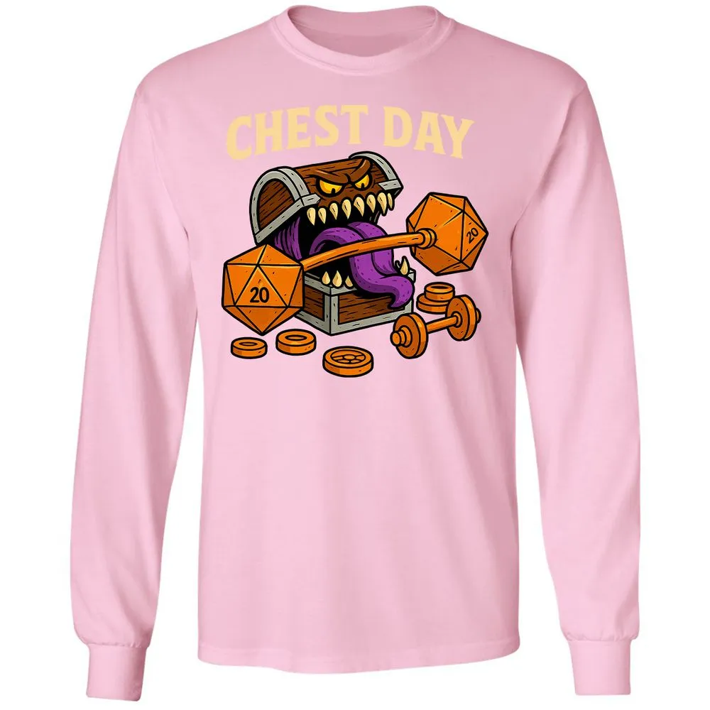 Chest Day Long Sleeve T-Shirt - Light Pink - 3