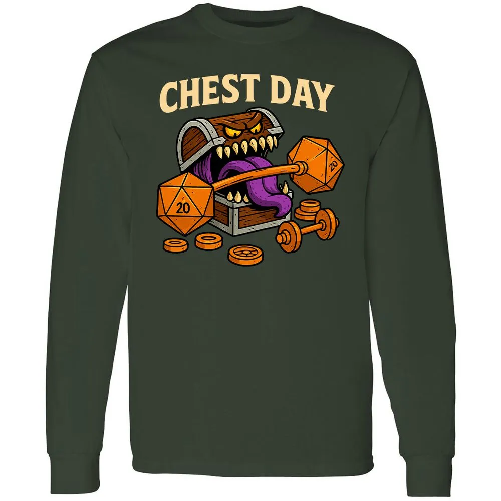 Chest Day Long Sleeve T-Shirt - Forest Green - 4
