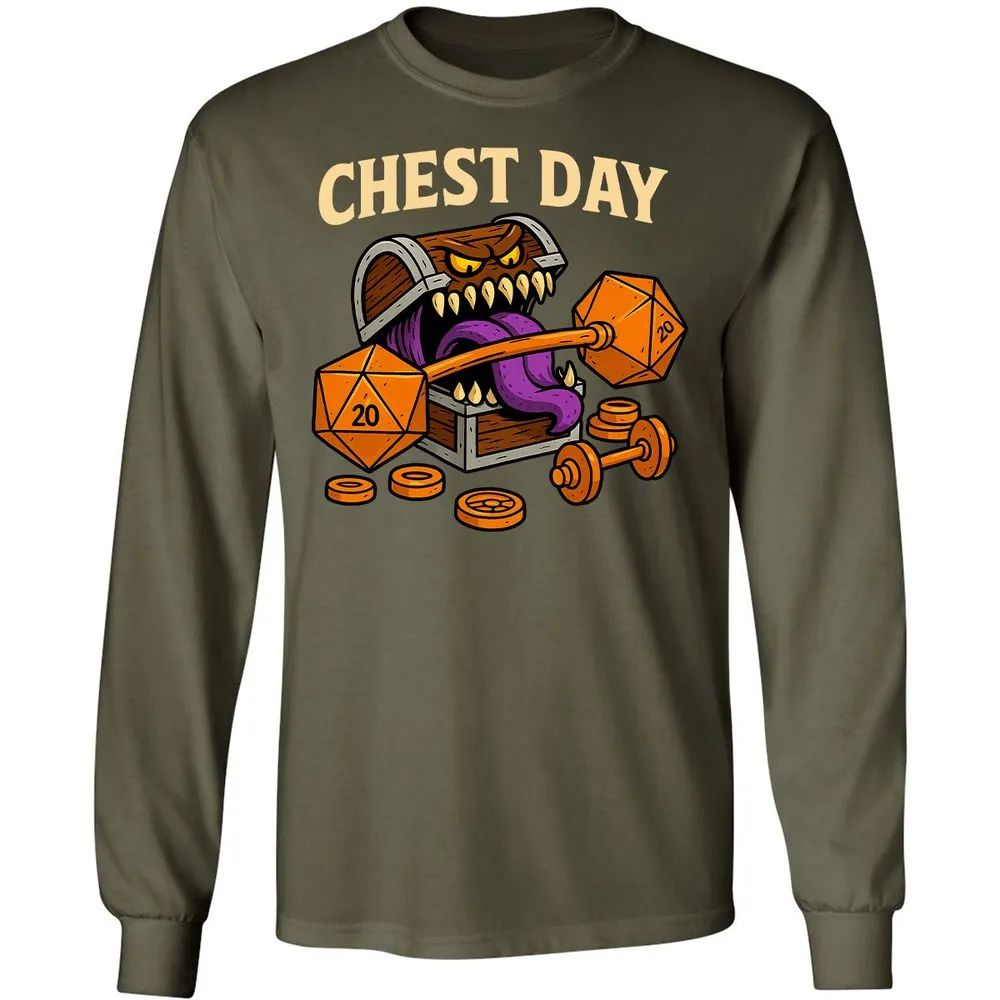 Chest Day Long Sleeve T-Shirt - Military Green - 16
