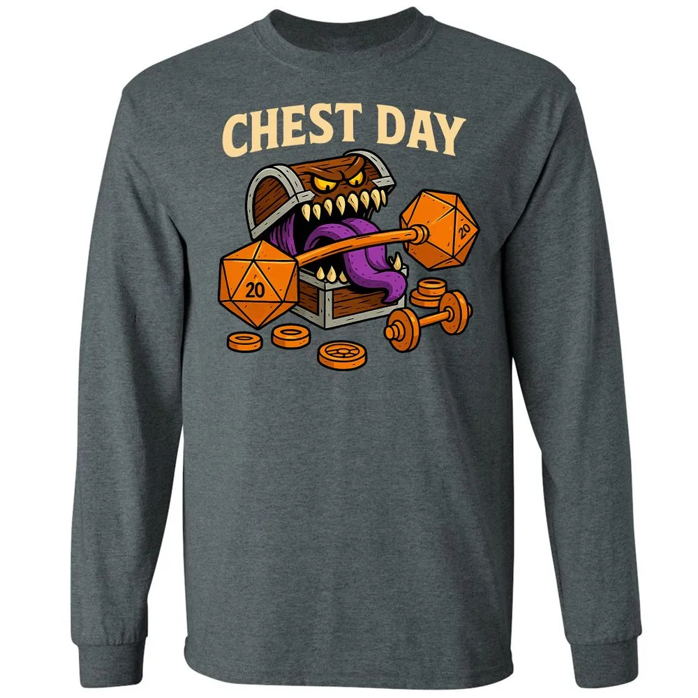 Chest Day Long Sleeve T-Shirt - Dark Heather - 15