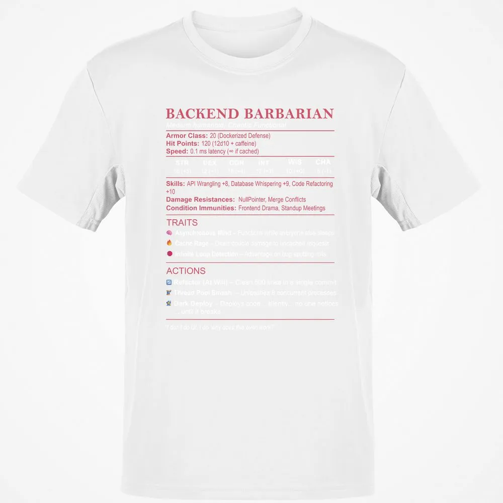Backend Barbarian Stats Classic Unisex T-Shirt - White - 12