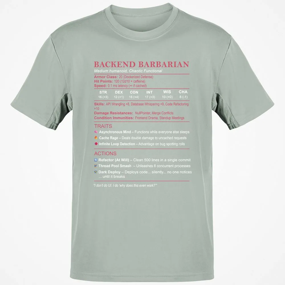 Backend Barbarian Stats Classic Unisex T-Shirt - Ash - 2