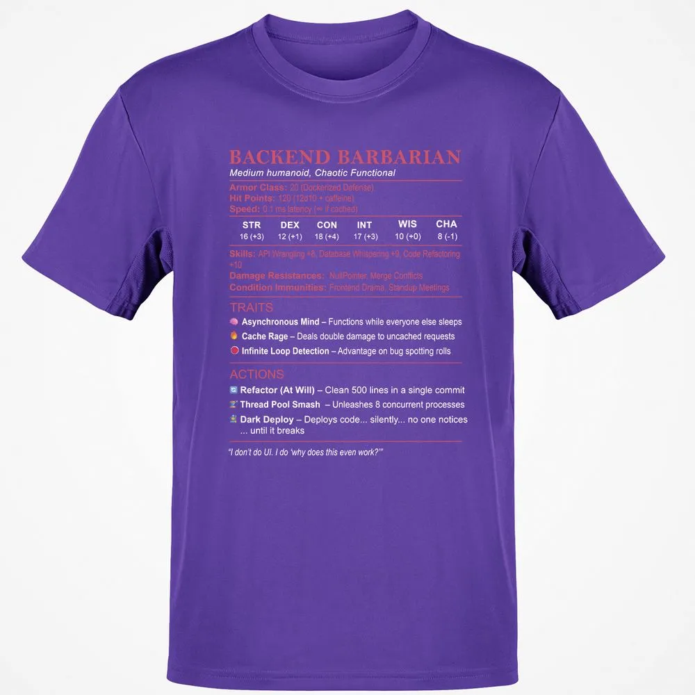 Backend Barbarian Stats Classic Unisex T-Shirt - Purple - 9