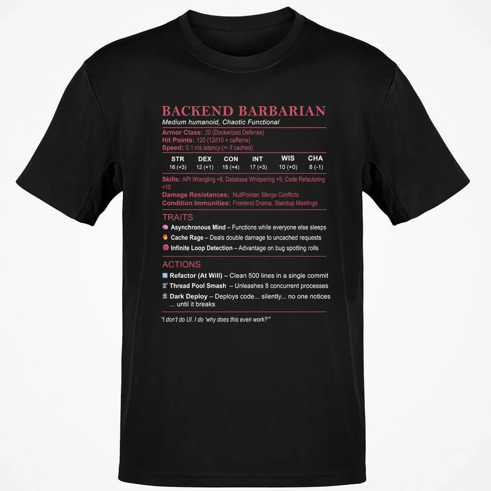 Backend Barbarian Stats Classic Unisex T-Shirt - Black - 1