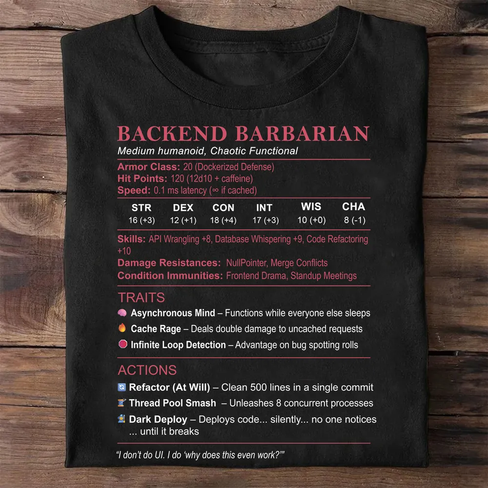 Backend Barbarian Stats Classic Unisex T-Shirt - 1