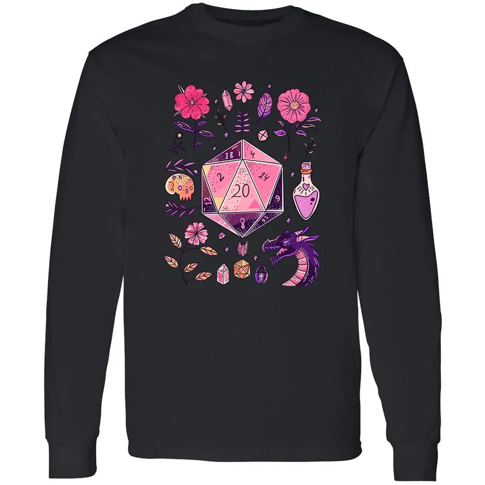 Mystic D20 Floral Dice Art - Black - 16