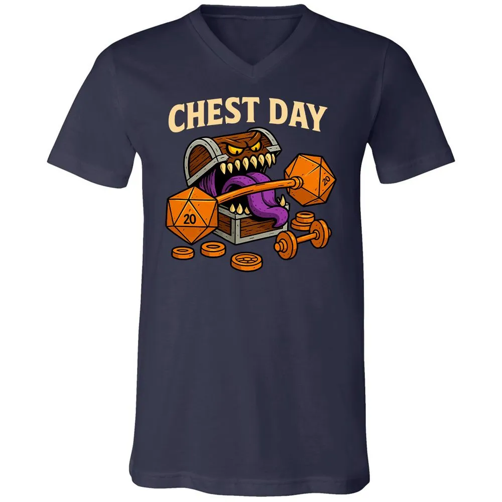 Chest Day Unisex V-Neck T-Shirt - Navy - 2