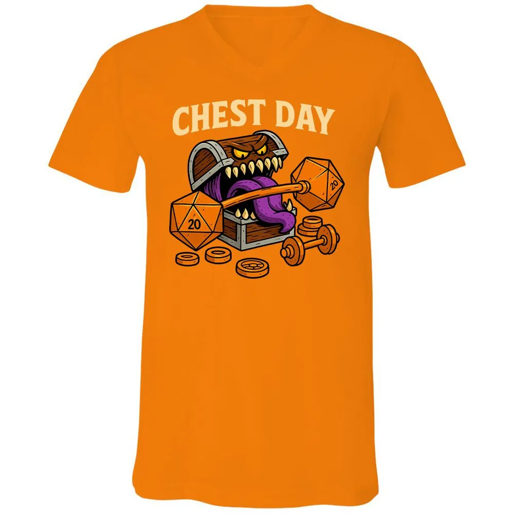 Chest Day Unisex V-Neck T-Shirt - Orange - 11