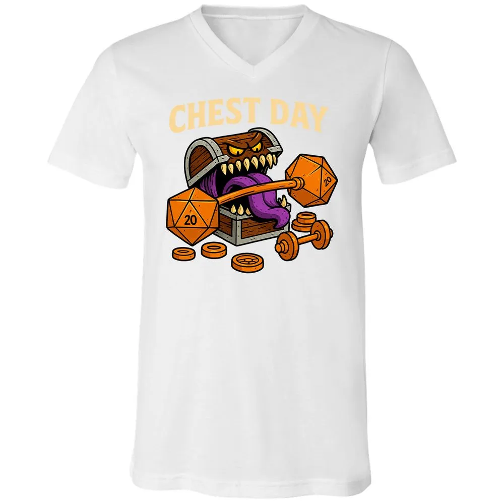 Chest Day Unisex V-Neck T-Shirt - White - 5