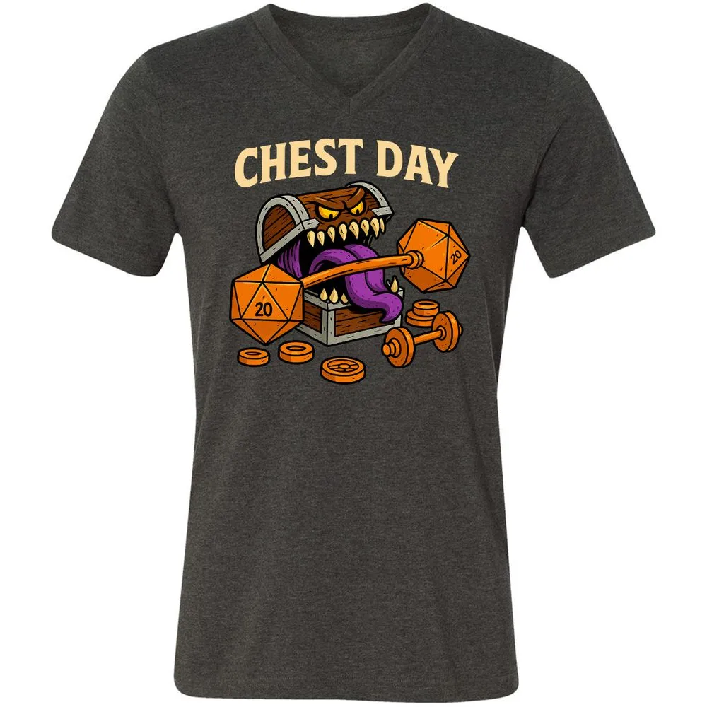 Chest Day Unisex V-Neck T-Shirt - Dark Grey Heather - 8