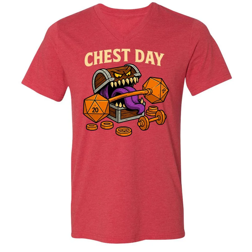 Chest Day Unisex V-Neck T-Shirt - Heather Red - 16