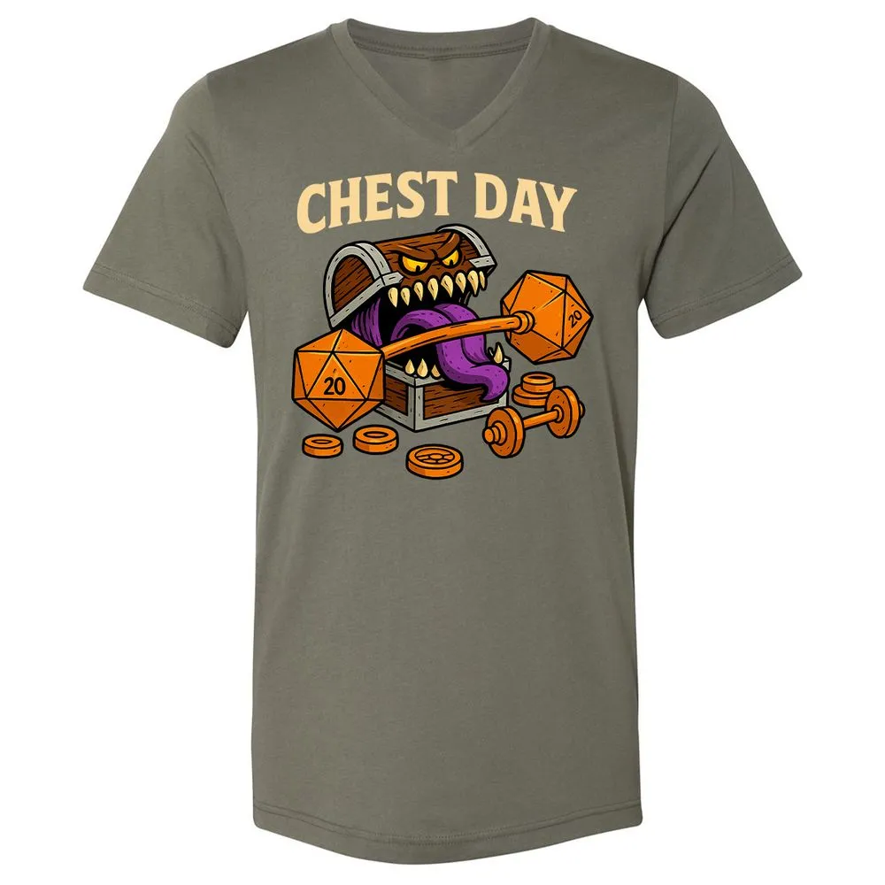 Chest Day Unisex V-Neck T-Shirt - Military Green - 10