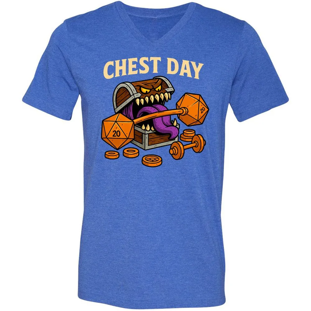 Chest Day Unisex V-Neck T-Shirt - Heather True Royal - 14