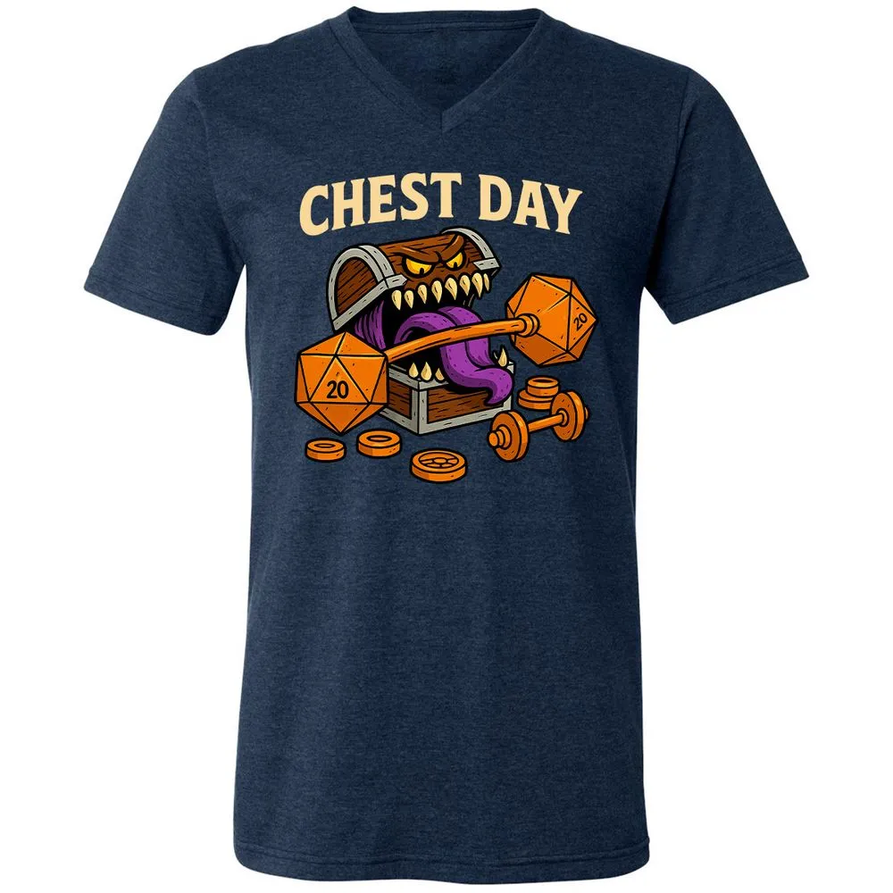 Chest Day Unisex V-Neck T-Shirt - Heather Navy - 15