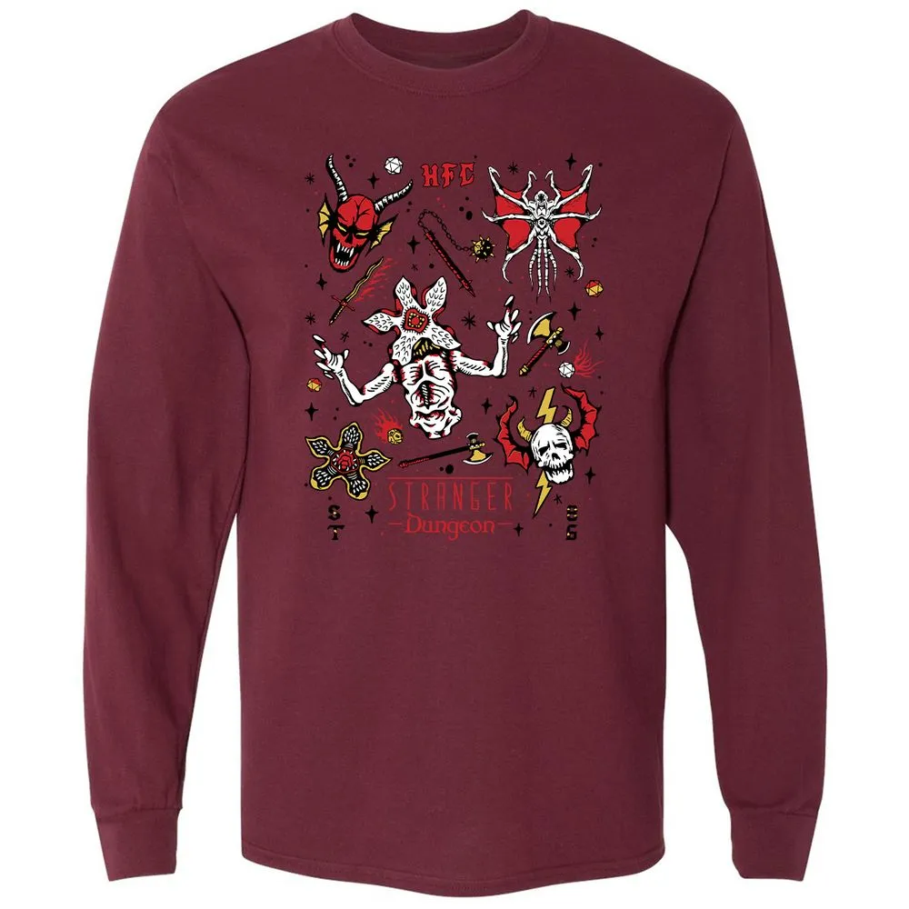 STRANGER DUNGEON Long Sleeve T-Shirt - Maroon - 11