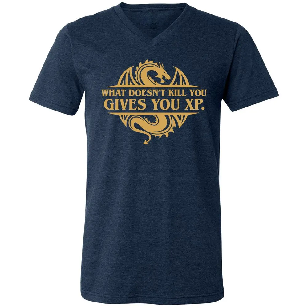 What Doesn't Kill You Gives You XP Unisex V-Neck T-Shirt - Heather Navy - 15