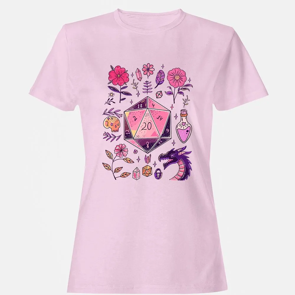 Mystic D20 Floral Dice Art - Light Pink - 9