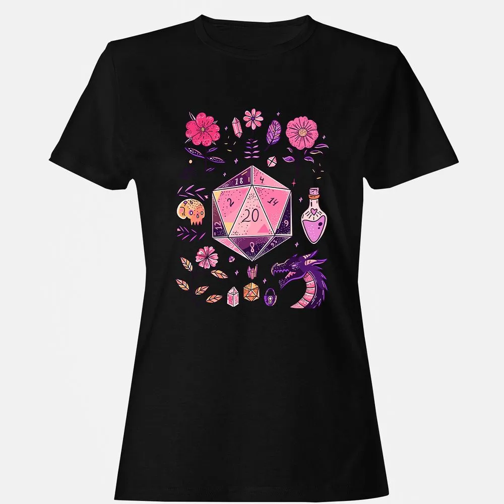 Mystic D20 Floral Dice Art - Black - 16