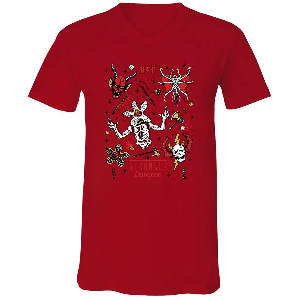 STRANGER DUNGEON Unisex V-Neck T-Shirt - Red - 3