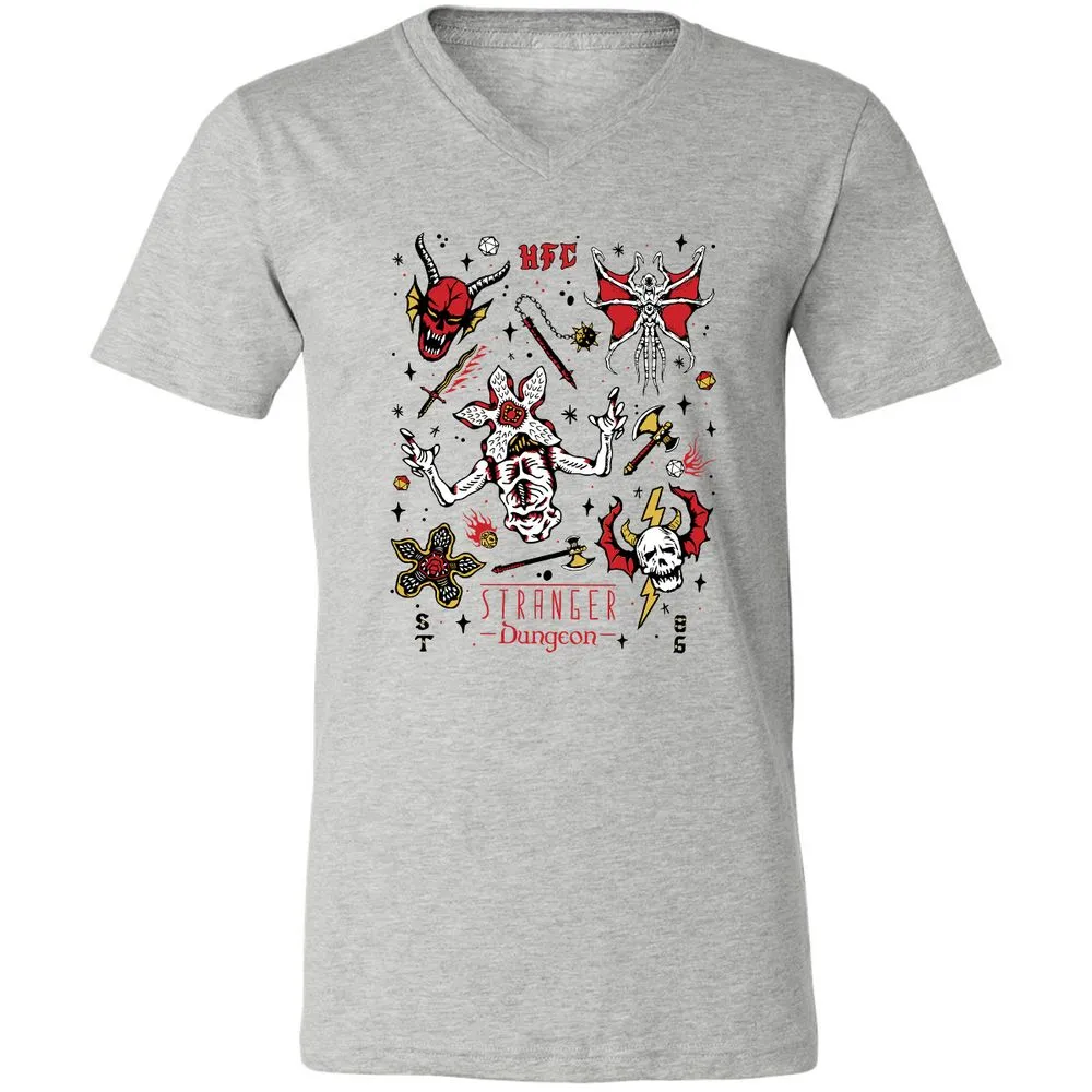 STRANGER DUNGEON Unisex V-Neck T-Shirt - Athletic Heather - 7