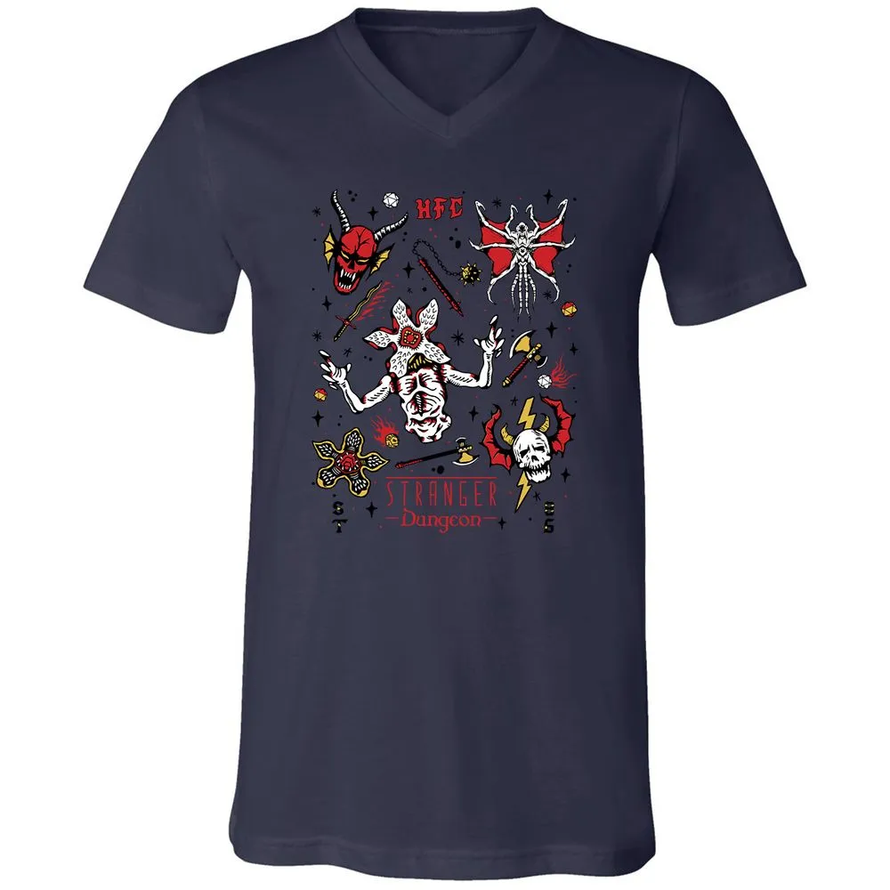 STRANGER DUNGEON Unisex V-Neck T-Shirt - Navy - 9