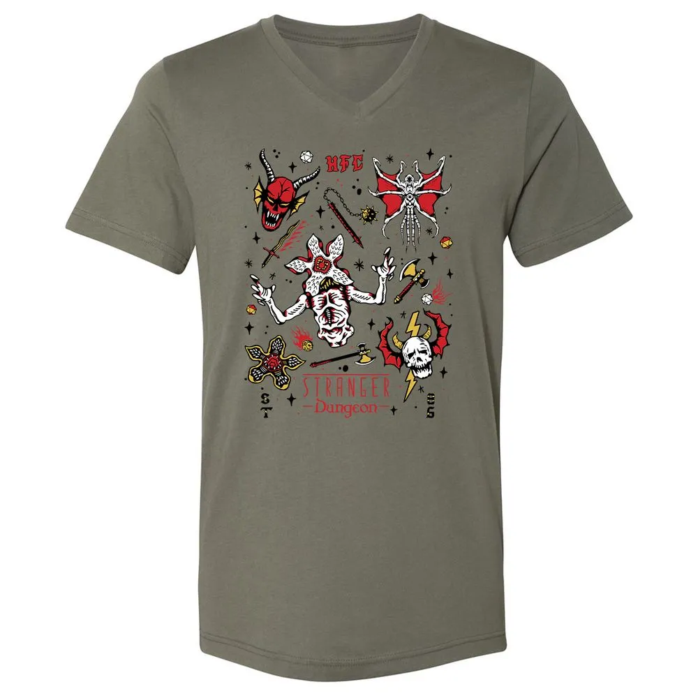 STRANGER DUNGEON Unisex V-Neck T-Shirt - Military Green - 10