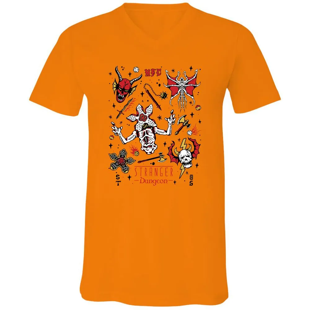 STRANGER DUNGEON Unisex V-Neck T-Shirt - Orange - 11