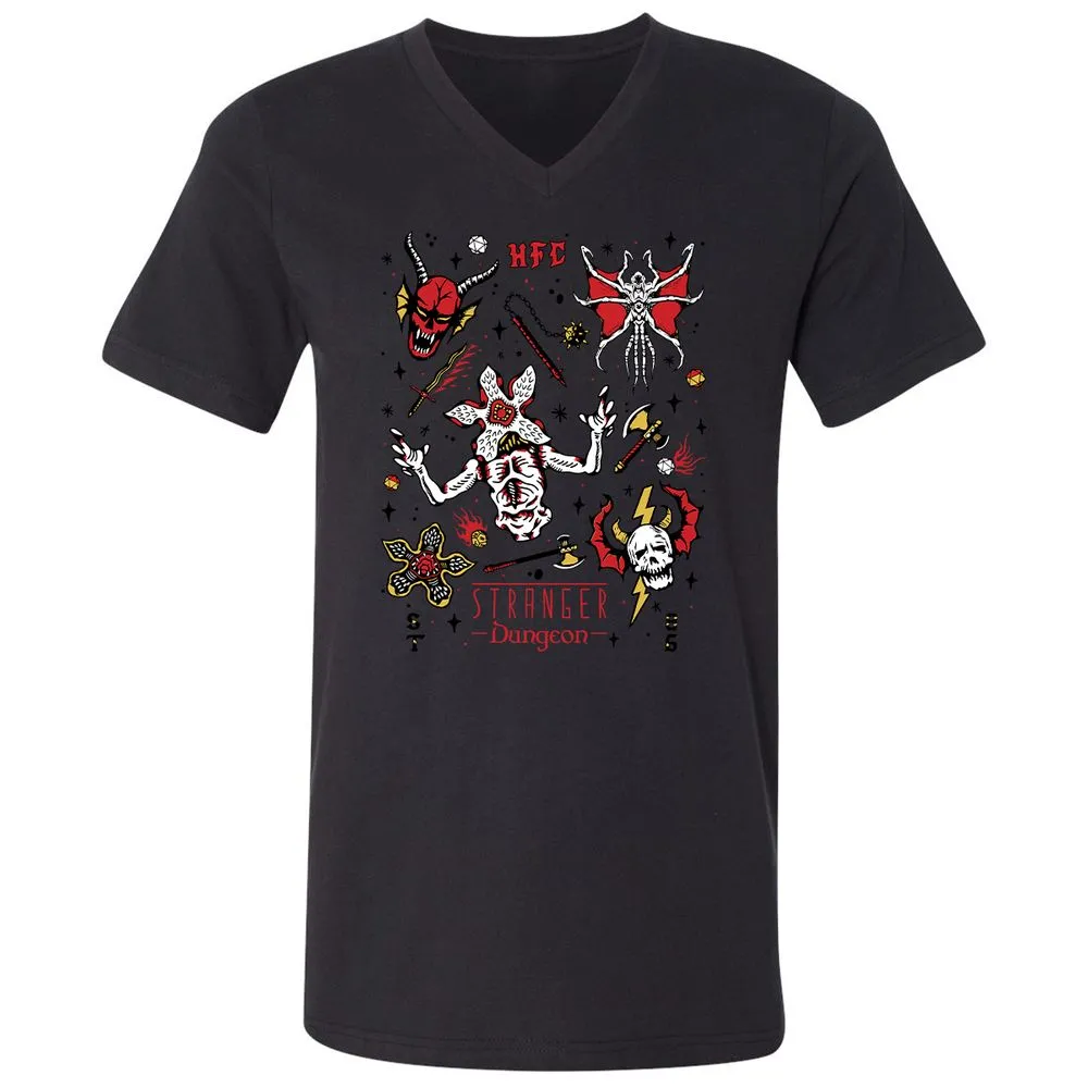 STRANGER DUNGEON Unisex V-Neck T-Shirt - Black - 16