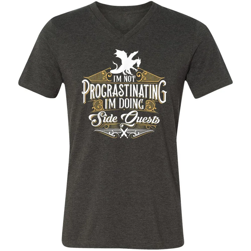 I'm Doing Side Quests Unisex V-Neck T-Shirt - Dark Grey Heather - 8
