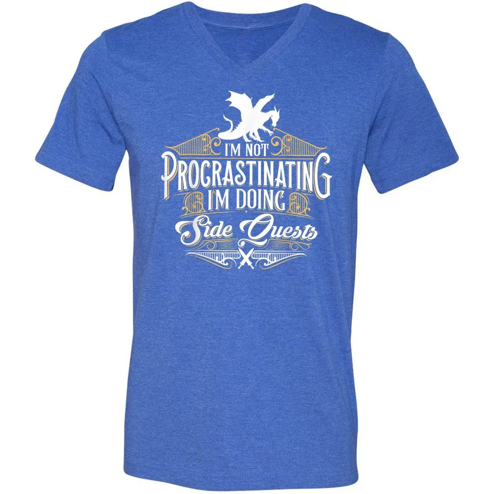 I'm Doing Side Quests Unisex V-Neck T-Shirt - Heather True Royal - 14