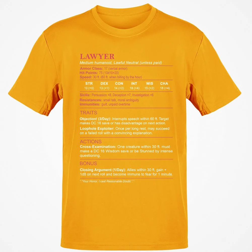Lawyer Stats Classic Unisex T-Shirt - Gold - 4