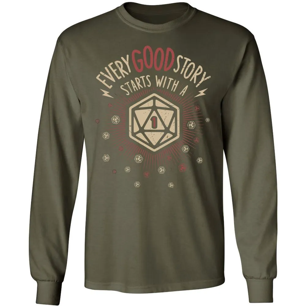 Good Story Starts With A 1 Long Sleeve T-Shirt - Military Green - 16
